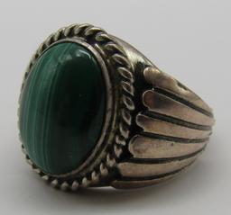 HASTEEN MALACHITE RING STERLING SILVER SIZE 13.5