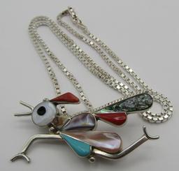 "CE" INLAY ROADRUNNER NECKLACE PIN STERLING SILVER