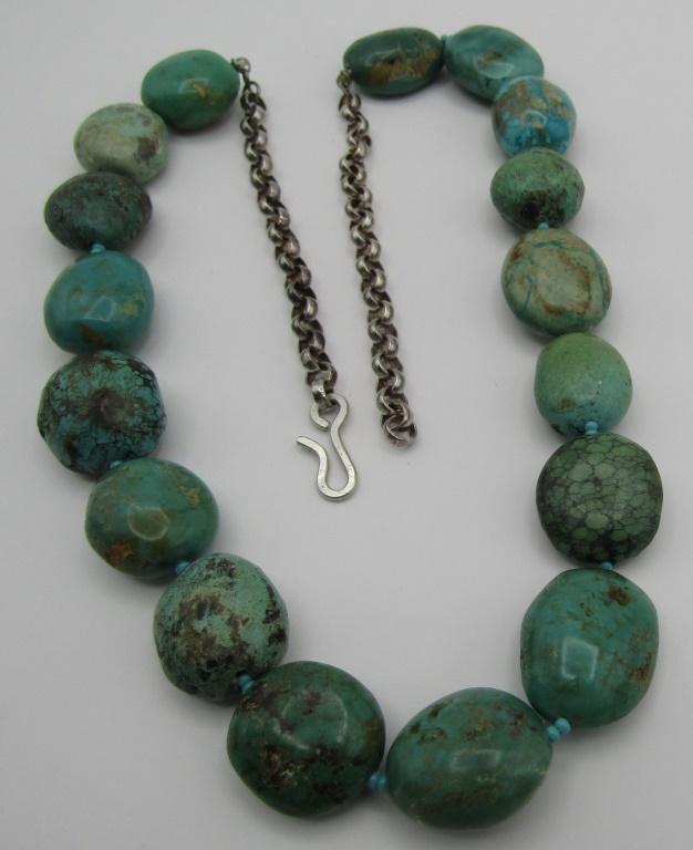 24" TURQUOISE NECKLACE STERLING SILVER CHAIN 106GR