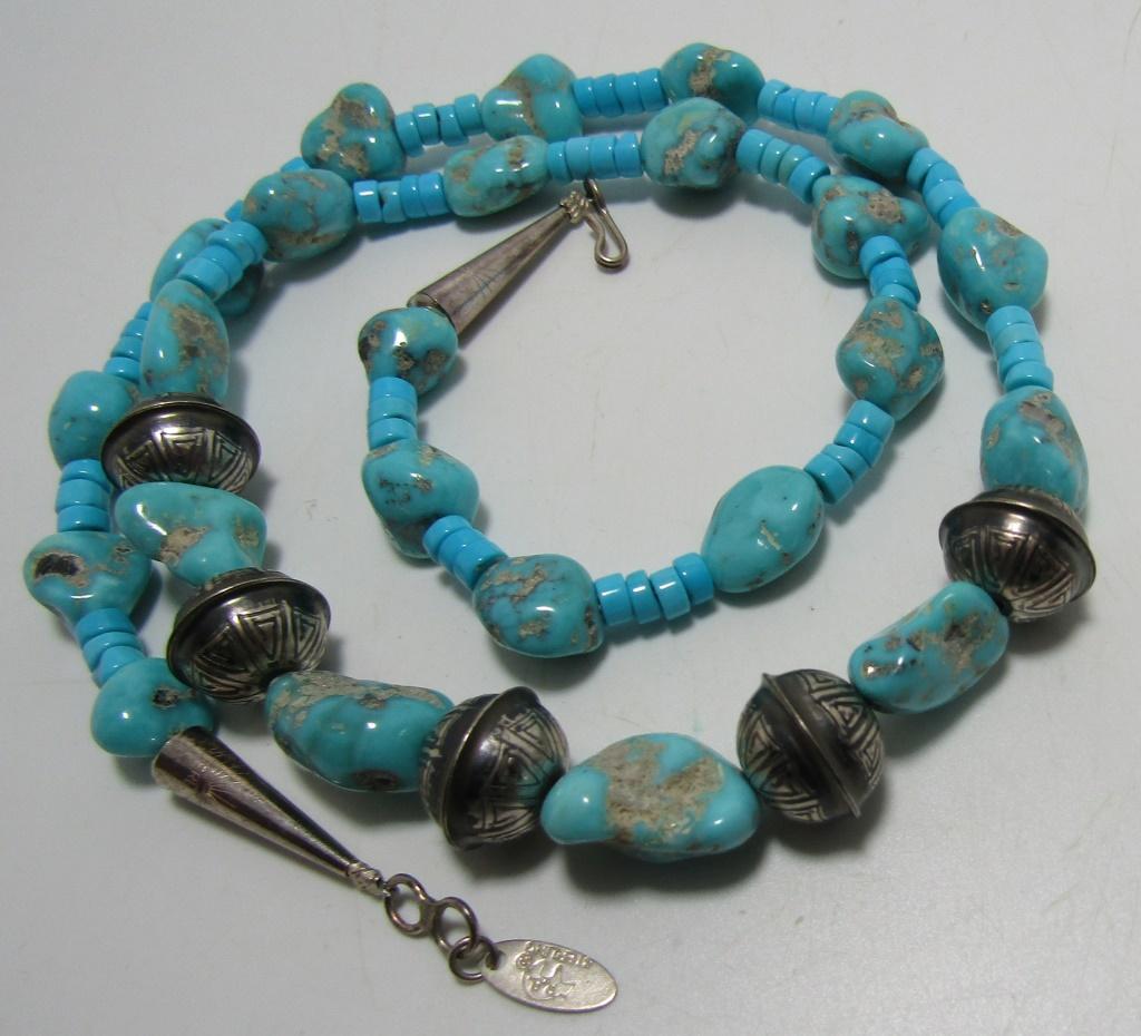 "RB" TURQUOISE & NAVAJO PEARL NECKLACE STERLING
