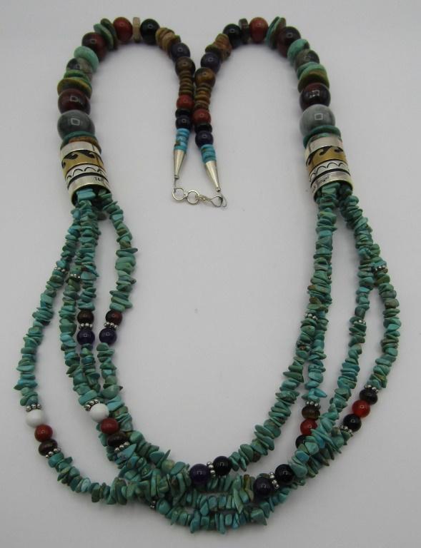 30" "SINGER" NECKLACE 4 TURQUOISE STERLING SILVER