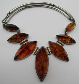 FOSSILIZED BALTIC AMBER NECKLACE STERLING SILVER