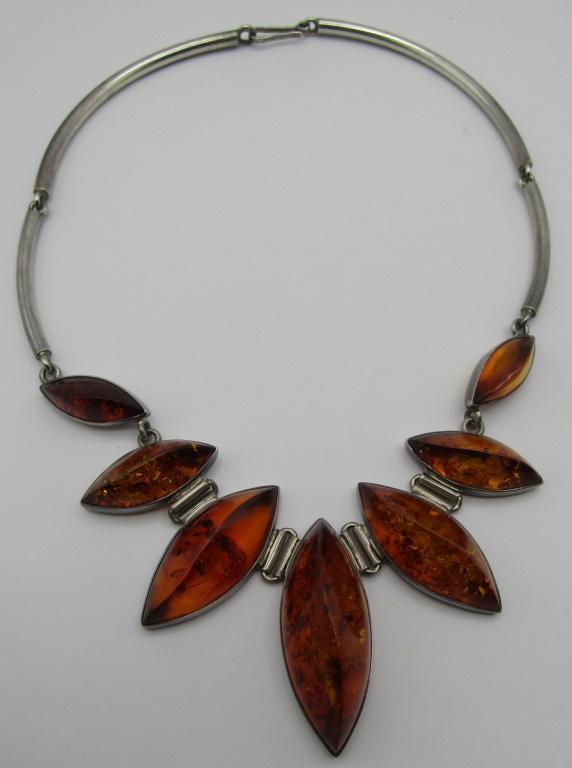 FOSSILIZED BALTIC AMBER NECKLACE STERLING SILVER