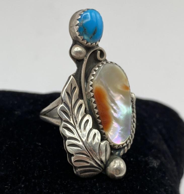 UNIQUE NAVAJO STERLING MOTHERS DAY RING TURQUOISE
