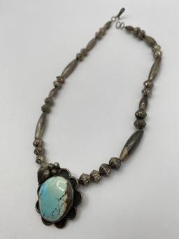 STERLING DRY CREEK TURQUOISE NECKLACE NAVAJO PEARL