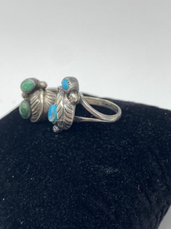 VINTAGE SIGNED NEZ STERLING TURQUOISE NAVAJO RINGS