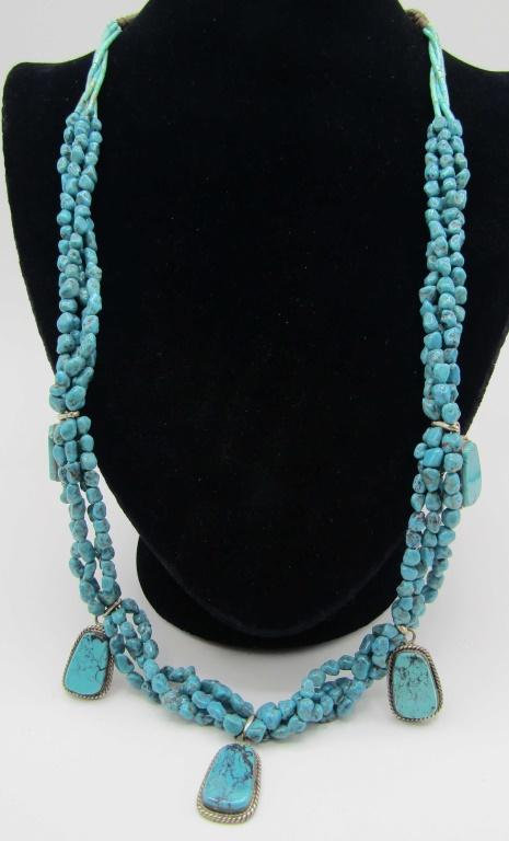 D. ASHLEY 30" TURQUOISE NECKLACE STERLING SILVER