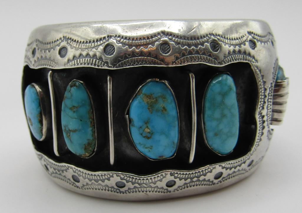 84.4 GRAMS TURQUOISE CUFF BRACELET STERLING SILVER