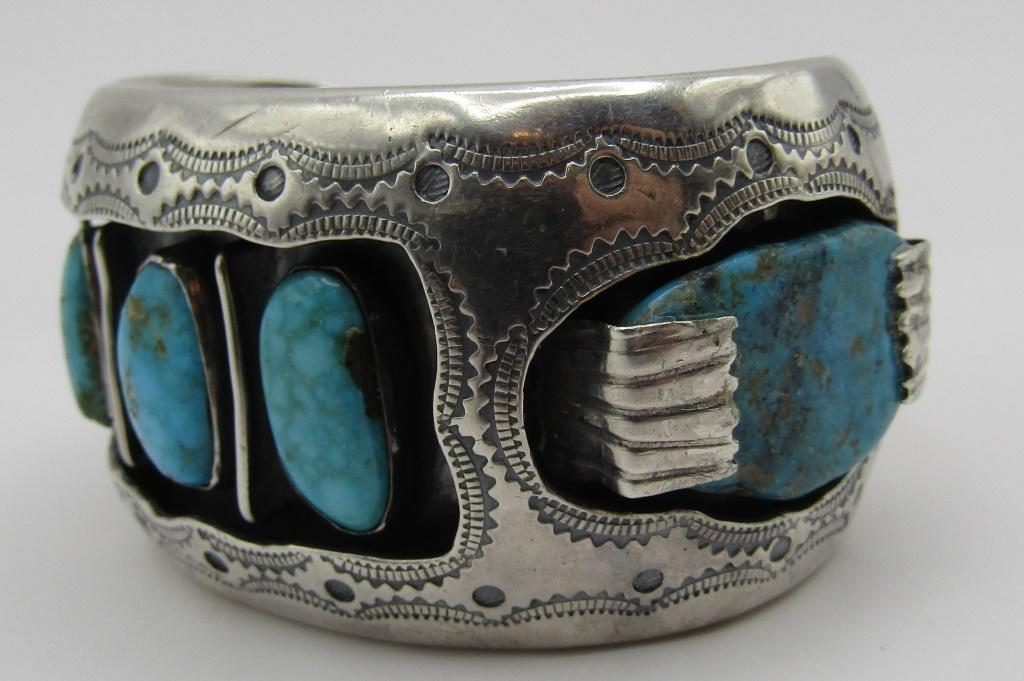 84.4 GRAMS TURQUOISE CUFF BRACELET STERLING SILVER