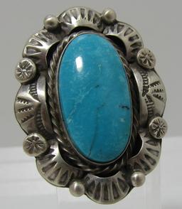 "LMC" GEM TURQUOISE RING STERLING SILVER SIZE 6