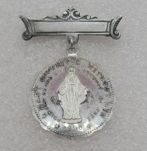 ANTIQUE MIRACULOUS MARY PIN STERLING SILVER BROOCH