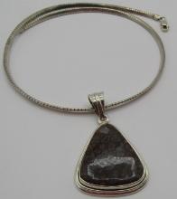 MOSS AGATE PENDANT NECKLACE STERLING SILVER 28GRAM