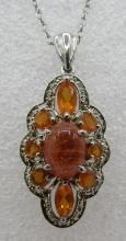 MEXICAN FIRE OPAL CLUSTER NECKLACE STERLING SILVER