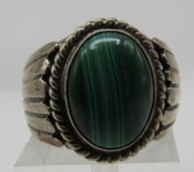 HASTEEN MALACHITE RING STERLING SILVER SIZE 13.5