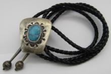 TURQUOISE BOLO TIE NECKLACE STERLING SILVER