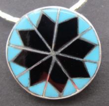 "DC" TURQUOISE INLAY NECKLACE PIN STERLING SILVER