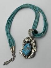 GW STERLING NAVAJO TURQUOISE NECKLACE PENDANT