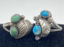 VINTAGE SIGNED NEZ STERLING TURQUOISE NAVAJO RINGS