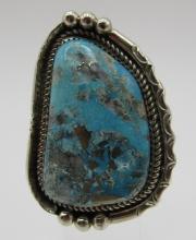 "D" HUGE MORENCI TURQUOISE RING STERLING SILVER
