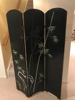 Oriental Design Black Lacquer 3-Panel Room Divider