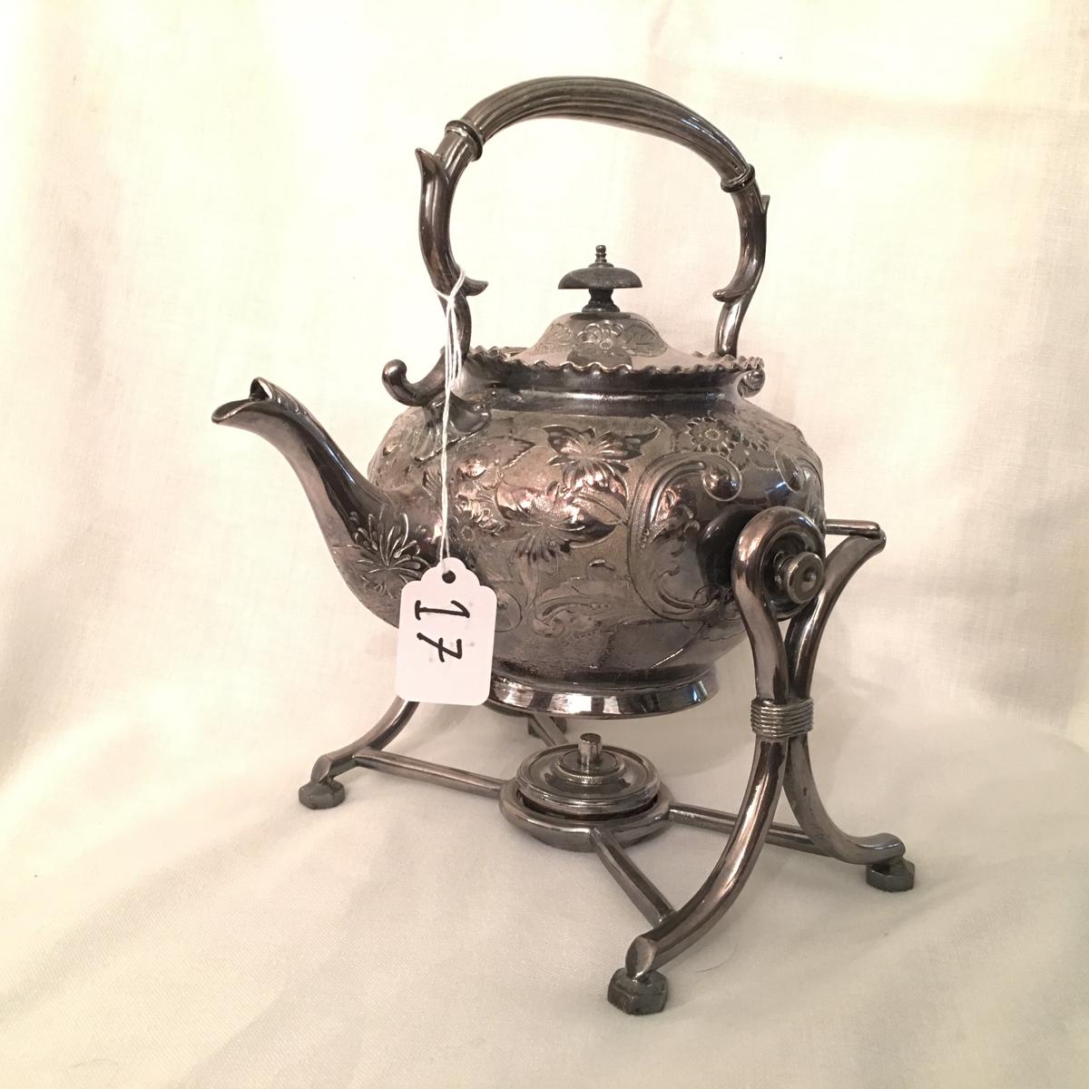 Elegant Vintage Engraved & Embossed Tilting Teapot Is 10" Tall