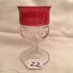 (14) Ruby Flash Water Goblets In King's Crown Pattern. Glasses are 5.5" tall.