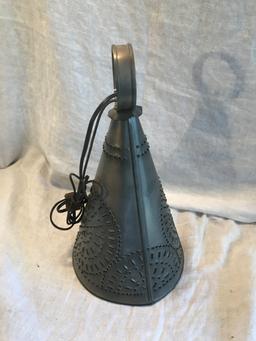 Contemporary Pierced Tin Hanging Light Is 15" Tall