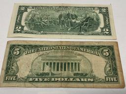 19-1963, $5.00 Silver Certificate and a 2003A Tracked $2.00 Bill