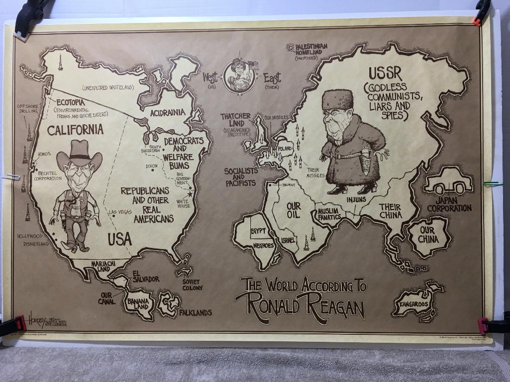 Vintage "The World According to Ronald Reagan" Poster 1982