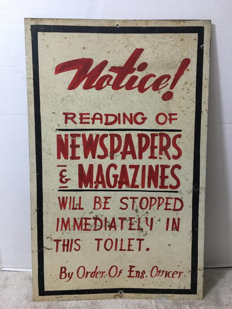 Metal "Notice! Reading of Newspapers & Magazines..." Metal Sign