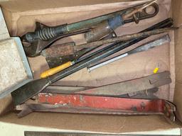 Group of Pry Bars, Chisels, Wrench and More