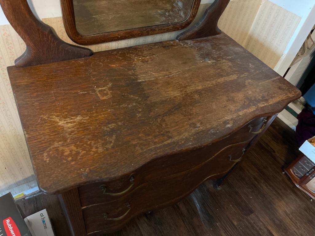 Vintage Small Wooden Dresser with Mirror