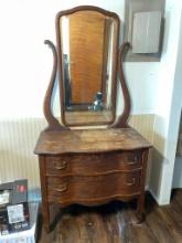 Vintage Small Wooden Dresser with Mirror