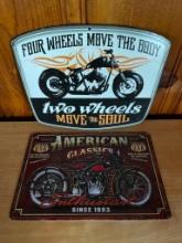 Group of 2 Thin Metal Motorcycle Signs