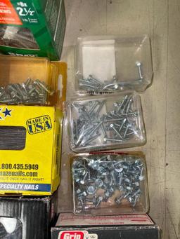 Group of Misc Sized Nails and Screws w/Wood Box
