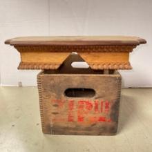Antique Wood Crate w/Dovetail Design and Hand Made Decorative Wood Shelf
