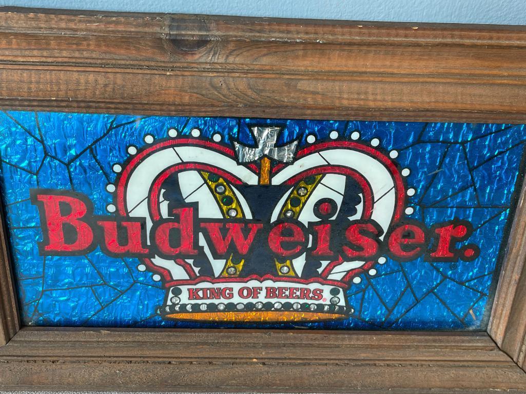 Vintage Framed Faux Stained Glass Budweiser Sign