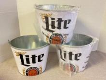 Group of 3 Miller Lite Ohio Metal Beer Buckets