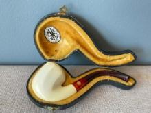 Vintage SMS Hand Carved Block Meerschaum Pipe with Case