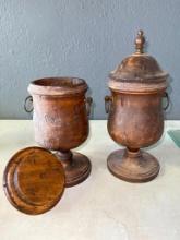 Two Wooden Canisters w/Lids Made in Italy