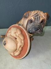 Two Piece Lot Incl Resin Shar Pei Statue