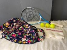 Dunlop Tennis Racket w/Vera Bradley Cover and Tennis Balls