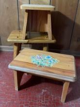 Group of 3 Wooden Stools