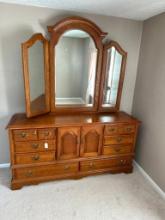Stanley Oak Dresser with Folding Mirror