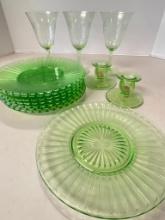 Group of Green Glass Items