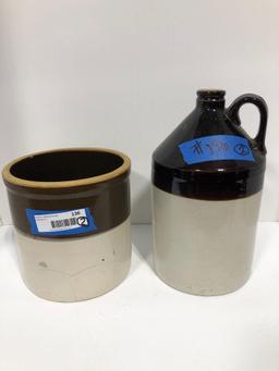 Stoneware crock and jug brown and white pattern