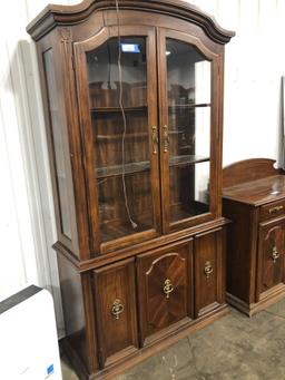 Two piece glass hutch and base cabinet