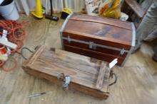 SMALL ANTIQUE DOME TOP TRUNK REFINISHED AND WOODEN CRATE