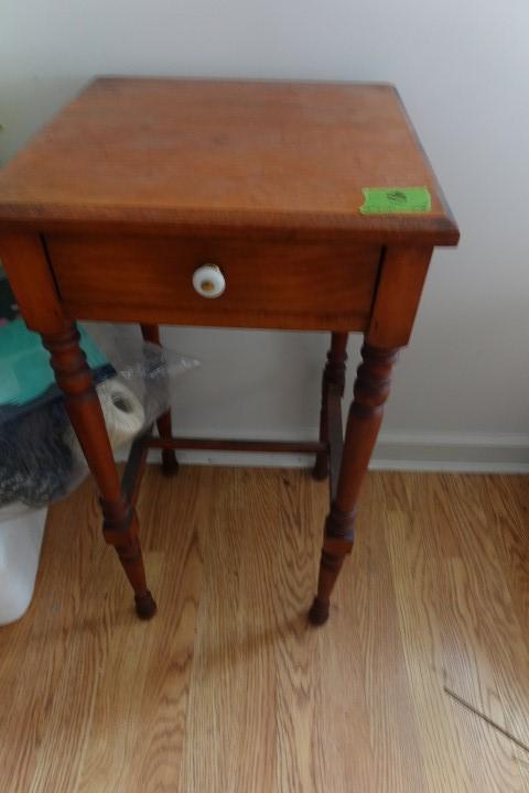 EARLY NATURAL FINISH NIGHT STAND SINGLE DRAWER 27 INCH TALL TOP IS 14 X 14