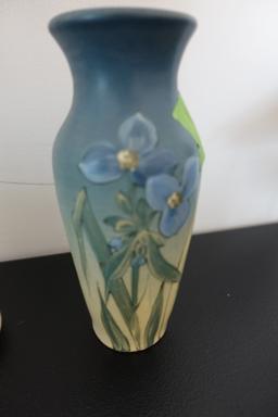 WELLER BUD VASE APPROX 8 INCH TALL BLUE FLOWER MARKED J ENGLAND